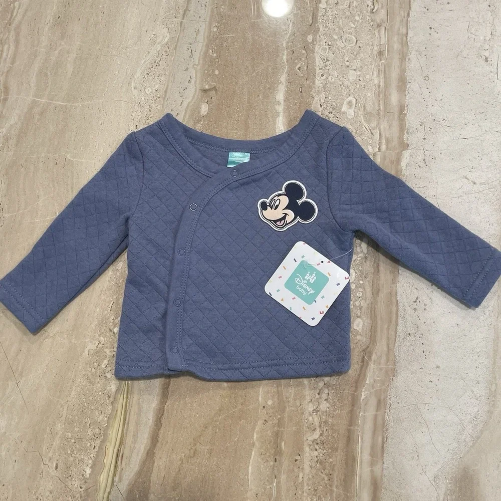 NWT NEW Disney Baby Mickey Mouse SWEATER Blue Quilted Snap 3 - 6‎ mos Warm Soft